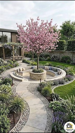 Dream Backyard Garden With a Blooming Tree 🌸
