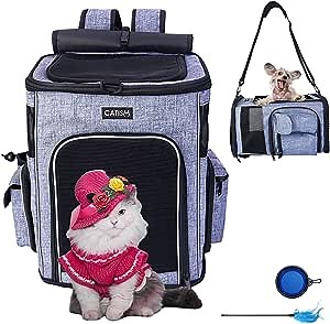 CATISM Pet Carrier Backpack,Airline Approved Four-Sided Entry Cat Backpack Carrier,Durable Breathable Scratch Proof Mesh Window Dog Bag Carrier Backpack for Travel Hiking Camping