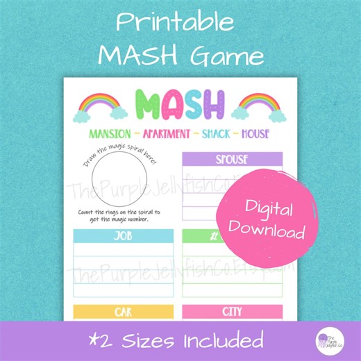 MASH Game Printable, 90s Nostalgia Party Idea, 80s Retro Activity for Kids and Adults, Girls Sleepover Party Game, Fortune Telling Game - Etsy