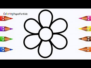 How To Draw Flower Coloring pages For Kids,Children Toddlers - Learn Colours With Colouring Book