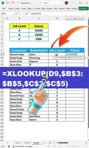 Job Level Se Salary Auto Fetch 😱 | XLOOKUP Excel Trick #excel #excelshorts #exceltricks