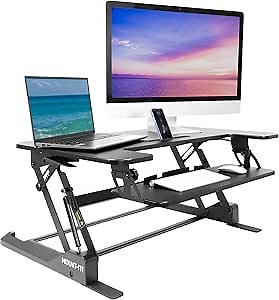 Mount-It! Standing Desk Converter - Height Adjustable Stand Up Riser with Manual Lift, 36.5" x 22" Desktop, Stand up Convertor in Black, Fits Dual Monitors, Laptop and Keyboard Mouse Tray
