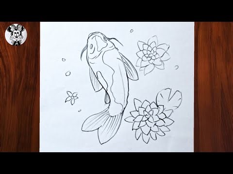 How to Draw a Koi Fish and Lotus Flower | Easy Pencil Sketch |Fish Drawing Tutorial for Beginners 🐟✨