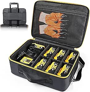 Luxtude Extra Large Battery Case for Dewalt/Milwaukee/Ryobi 12V/18V/20V Battery & Charger, Tool Batteries Organizer Case for DEWALT Holds 20V 2.0/3.0/4.0/5.0/6.0/9.0-Ah Batteries, Adapter,Bag Only
