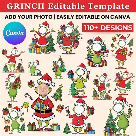 110  Face in Hole Template, Grinch Christmas Design Add Photo, Editable PSD, Printable Digital Download - Etsy Australia