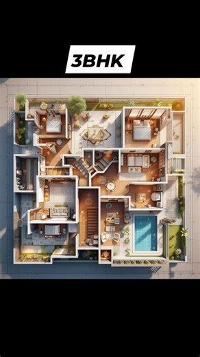 1.3K views · 16 reactions | 3BHK Residencial plan | created using DALLE 3 #architecture #exteriors #residential | Vray sketchup guru | Facebook