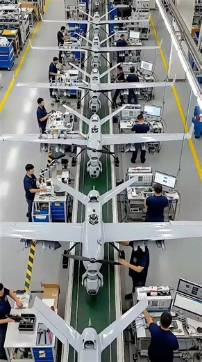 Massive drone factory assembly line in action! See #shorts #drones #uav #militarytech #viralshorts