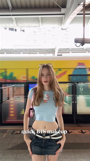 KRISTY | MODEL ˚ʚ♡ɞ˚ on Instagram: "Bts makeup on the go 🎀 #makeup #btsmakeup #makeuptutorial #makeuponthego"