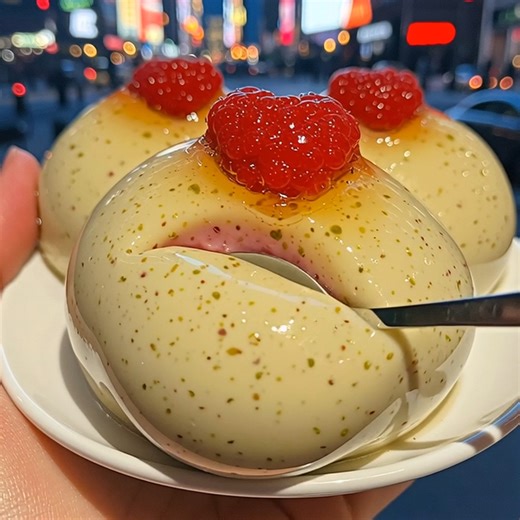 @whyme.shop on Instagram: "Elegant Pistachio & Rose Panna Cotta Domes with Raspberry Heart"