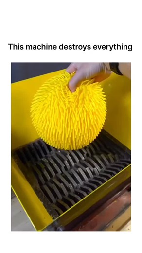 International Reel Hub on Instagram: "The post features a 22-second video of a yellow, googly-eyed shredding machine crushing everyday objects like scrubber sponges, balloons, masks, bubble wrap, and flip-flops, creating an "oddly satisfying" visual effect that aligns with popular ASMR destruction trends on social media. Posted on January 5, 2026, by Indonesian user @yusniarosdiana , it rapidly gained 432 likes, 163 reposts, and over 221,000 views in under 24 hours, indicating strong appeal in s