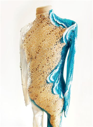 Ocean Blue, Sand and Snow Skating Unitard, Acro Costume, Roller Skating , Show Dance, Aerial Silks Unitard - Etsy