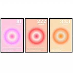 Gradient Aura Angel Numbers Poster Sets for Room Aesthetic Inspirational Quotes Wall Art Paintings Abstract Minimalist Room Wall Decor - 11x17in LAMINATED - No Frame (Angel Numbers 111, 222, 333)