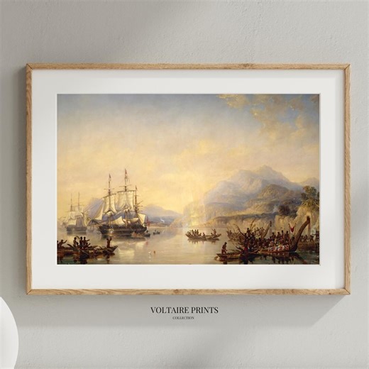 Vintage Natives Greeting Traders Wall Art Nautical Harbor Scene Antique Landscape Printable Digital Download #104