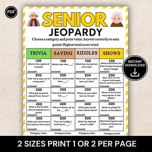 Senior Jeopardy Game Printable, Fun Trivia Game for Seniors Group, Senior Riddles & Classic TV Trivia, Elderly Activity Icebreaker - Etsy