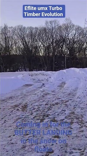 Coming in for the BUTTER LANDING on floats in the snow with the Eflite umx Turbo Timber Evolution 🫡🛬