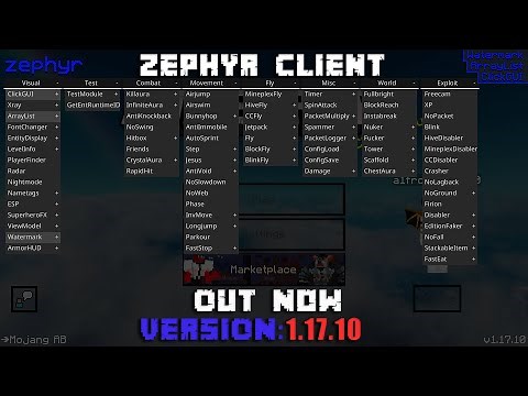 Minecraft Windows 10 Bedrock Edition Zephyr Hacked Client Version 1.17.10