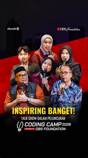 Pada Selasa (28/10) lalu, Coding Camp 2026 powered by DBS Foundation resmi diluncurkan bertepatan dengan Hari Sumpah Pemuda. 💪 Dalam acara tersebut, sebuah talk show inspiratif dilaksanakan dengan mengundang: ✅ Dr. Arie Wibowo Khurniawan, S.Si., M.Ak., Direktur SMK, Kemdikdasmen ✅ drh. Sukma Kamajaya, M.M., Direktur Pengembangan Karier, Kewirausahaan, dan Hubungan Alumni, IPB University ✅ Anindytha Arsa Prameswari (@anindythaarsa), Edu Content Creator ✅ Sabrina Citra Ramadhani (@sbrinaasc), Lul