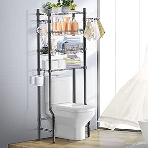 Azmall Bathroom Over The Toilet Storage Shelf - Over Toilet Organizer Rack 4 Tier Bathroom Space Saver Toilet Stand Shelves Above Toilet Storage, Gray