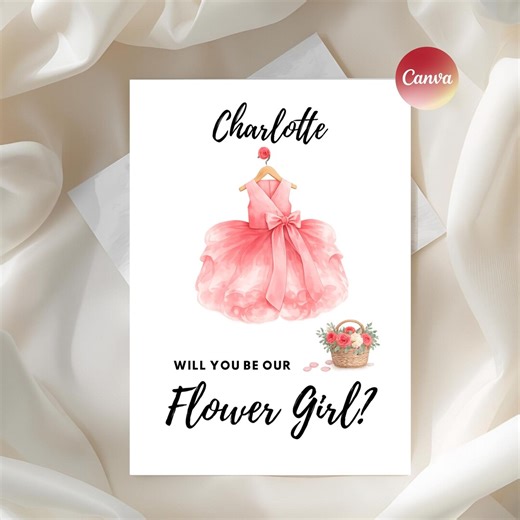 Flower Girl Proposal Card Printable, Will You Be Our Flower Girl, Editable Proposal Canva Template, Pink or Sage Dress, Instant Download - Etsy