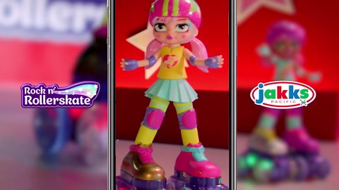 Rock N Rollerskate Doll Rainbow Riley Light Up Remote Control Rollerskating Doll - Plays Music and Skates!, 10" H