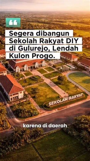 SOROTAN KULON PROGO | JOGJA on Instagram: "Bismillah, segera dibangun Sekolah Rakyat untuk Daerah Istimewa Yogyakarta, berlokasi di Gulurejo, Lendah, Kulon Progo. Semoga program Bapak Presiden @prabowo dapat terwujud dengan baik, berjalan lancar, dan memberikan manfaat nyata bagi pendidikan, masa depan anak-anak, serta kesejahteraan masyarakat. @ambarpurwoko.kp 📸Video by: @ambarpurwoko.kp 📍Lokasi: Sekolah Rakyat, Gulurejo, Lendah, Kulon Progo, Yogyakarta. #sorotankulonprogo #kulonprogo #jogja"