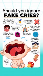 👍🏼 While the tears may be fake, the feelings are real. Fake crying is a toddler being a toddler. They don’t say, “Mom, I’m having a bad day.” Instead, they whine, fake cry, or ask to be picked up. Your child needs something but needs better ways to express it. Responding with empathy shows you care and validates a toddler’s feelings. Your toddler will feel heard, understood, and loved. ✔️You can still hold limits and acknowledge feelings without being permissive. 👩‍⚕️ Does your toddler fake c