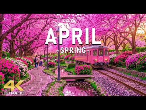 April Spring 4K 🌸 When the World Blossoms, Cherry Blossoms and Vibrant Tulips Fill the Landscape
