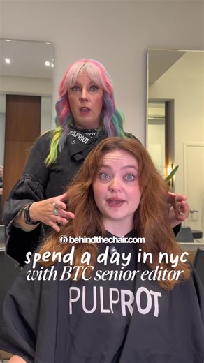 behindthechair.com on Instagram: "Ever wondered what a day in the life of a beauty editor looks like? Sometimes, you’re stuck in an office chair writing away for hours. But sometimes, you get flown to NYC with @pulpriothair to spend the day with @kellyawesomesauce for an epic transformation BTC Senior Editor @laurenfreas found herself in Kelly’s chair where she experienced a double process service to take her from classic copper to rich, dimensional sunset copper 🌅💜💗💛 with an assist from the