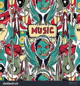 Crazy Punk Rock Abstract Background Skulls Stock Vector (Royalty Free) 644641687 | Shutterstock