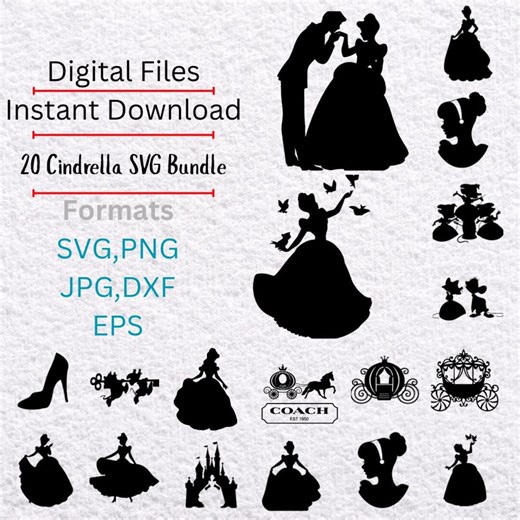 Cinderella Magical Moments – 20 Cinderella SVG Clipart for Cricut and Silhouette | Princess Silhouettes, Carriages, Glass Slippers & More - Etsy