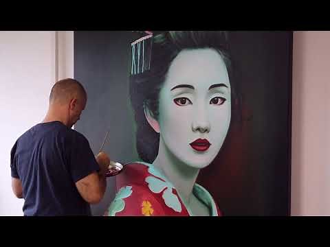 Hand-Painted Geisha Acrylic Portrait Painting | Frank Wagtmans