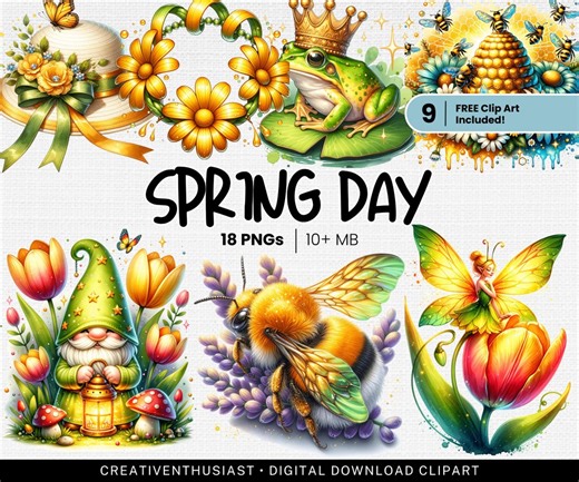 Spring Animals & Flowers Clipart: 18 PNG Graphics (digital Download) - Etsy Hong Kong