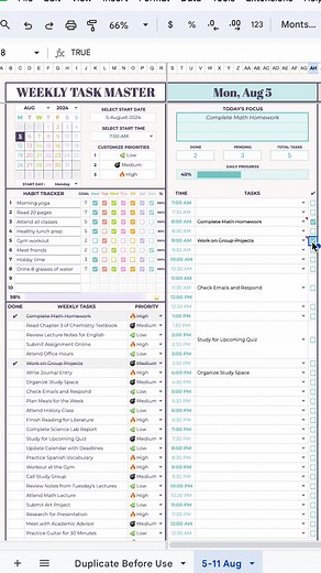 Weekly Task Master: Google Sheets Template for Weekly Planning