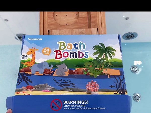 Vremou Bath Bombs for Kids with Surprise Inside, 24 pack Kids Bubble Bath with Glow in The Dark Bath Toys & Water Color Painting, Natural Organic Bath Bombs