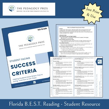 5th Grade-Student Facing Learning Targets & Success Criteria-FL B.E.S.T. Reading