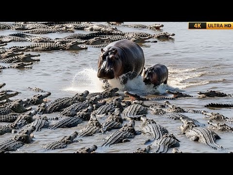 Mother Hippo vs. Crocodile – Battle to Protect Her Baby Hippo!