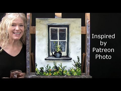 Learn How to Draw and Paint WINDOWSILL TEAPOT with Acrylics-Paint and Sip at Home-Still Life Lesson