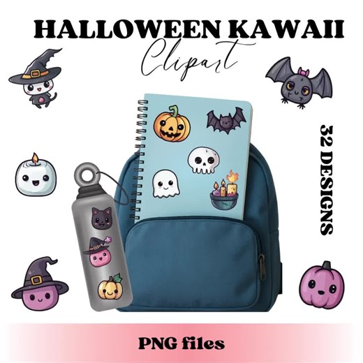 Cute Halloween Stickers, Printable Kawaii Halloween Clipart, Clipart Kawaii, Halloween Kawaii, Ghost and Pumpkin - Etsy