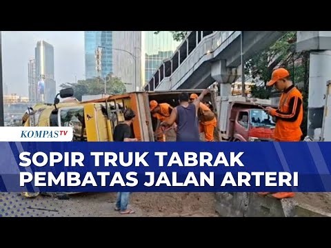 Diduga Ngantuk Sopir Truk Pasir Tabrak Pembatas Jalan, Arus Lantas Sempat Macet