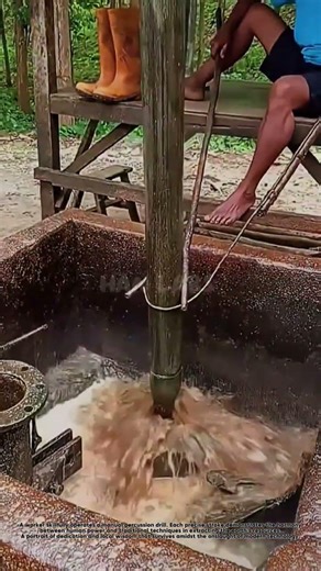 A worker skillfully operates a manual percussion drill.