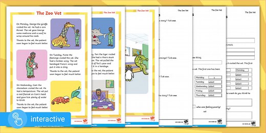 Interactive PDF The Zoo Vet Reading Comprehension Year 1