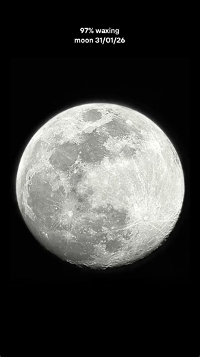 Moon with a DSLR camera and 8 inch telescope as the lens. It is 97% waxing crescent.