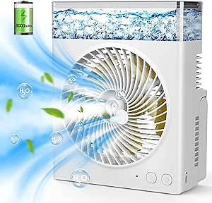 Misting Fan Portable, 8000mAh 8-Inch Rechargeable Battery Operated Fan with 600mL Water Tank, Cooling Desk Misting Fans for Outside, Perfect Quite Mist Water Spray Fans for Home Office Camping Patio