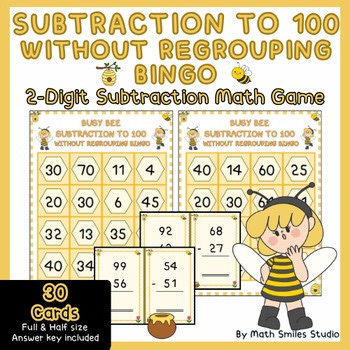 Busy Bee Subtraction to 100 Bingo | No Regrouping | Math Game | 2nd Grade