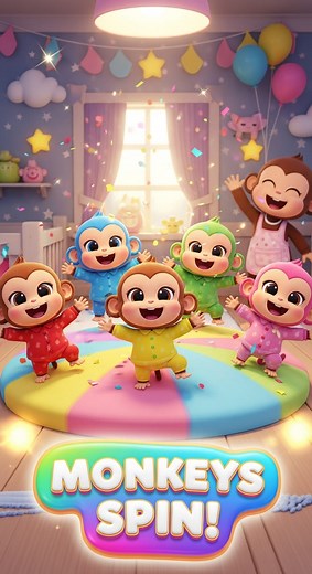 Five Little Monkeys SPIN! 🐵🎠 Funny 3D Nursery Rhyme for Kids | Toddler Learning & Dancing Song --- Welcome to Toddler Tails! 🌈💖 Get ready to laugh, dance, and giggle with Five Little Monkeys SPIN! 🐵🎠 Join five fluffy little monkeys as they twirl, giggle, and spin around their colorful bed in this fun-filled 3D nursery rhyme! Each monkey wears bright pajamas — red, blue, yellow, green, and pink — and they just can’t stop spinning to the happy beat! This adorable short video is perfect for t