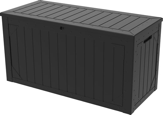 100 Gallon Lockable Resin , Waterproof & UV-Resistant Outdoor Storage Box for Outdoor Cushion Storage, Garden Tools & Pool Accessories Storage, Black