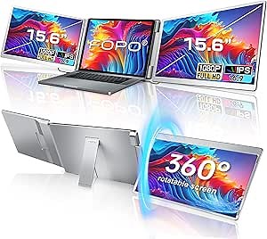 FOPO 15.6 Triple Laptop Screen Extender, Left Screen 360° Rotation Laptop Monitor Extender, Plug and Play Triplp Monitor for 13-17" Laptops with USB-C/HDMI, for Windows/Mac(M1/M2/M3) Pro/Max - S10