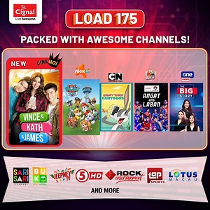 Panalo na sa Pinoy content, panalo pa sa budget! Get your Cignal Prepaid Load 175 for non-stop Pinoy entertainment! Tumawa, umiyak, kiligin, matakot, o matuwa sa 47 channels na pwedeng mapanuod kasama ang buong family for only P175 for 30 days. Load up your account through GCash, Maya, Shopee, Lazada or any online partners. Or head out to any Cignal Load Retailers or Smart Load Retailers near you. #LiveAwesome | Cignal