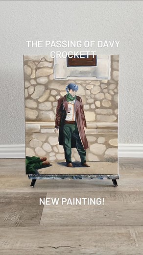 "The Passing Of Davy Crockett" is a 16x20 painting of the final moments of Davy's life. The Alamo was lost to Santa Anna's army and Crockett was placed before a firing squad. Local legend points to a spot on the wall of the front of the Alamo as the site, just to the left of the main doors and decorative columns. This piece was made to reflect that site on the wall, with Crockett standing, thinking about the men he lost. #davycrockett #historicalart #thealamo | David Cogley