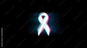 Ribbon Symbol on Glitch Led Screen Retro Vintage Display Animation 4K Animation Seamless Loop Alpha Channel.